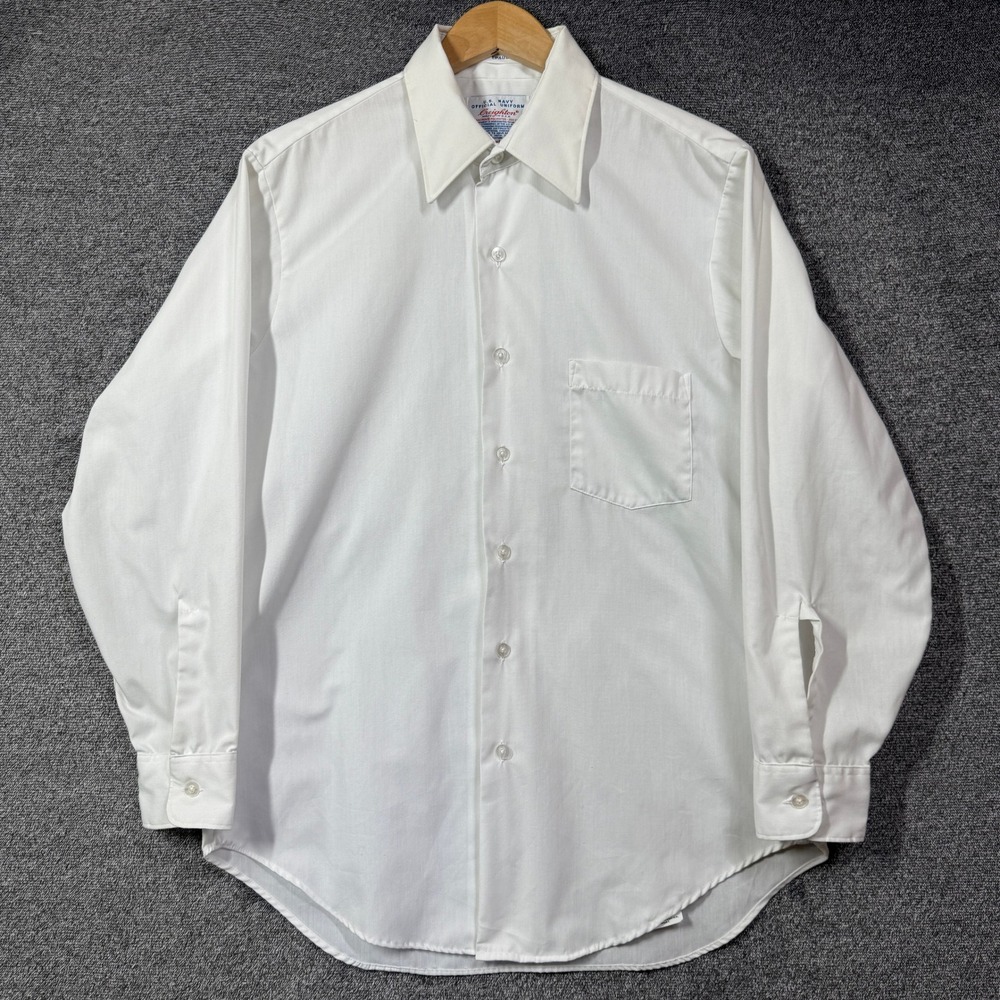 Creighton US Navy Official Uniform Shirt Mens 15.5x32 White Long Sleeve Vintage